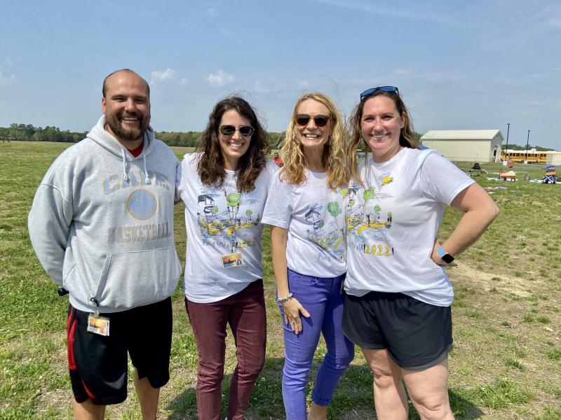 Gathered for the first walk at the new school are (l-r) Sussex Consortium teacher Patrick Zmuda, Assistant Principal Pamela Willmot, Assistant Superintendent Jenny Nauman, and Sussex Consortium teacher and Cape Henlopen Education Association President Lacey Brown.